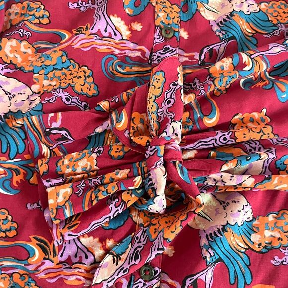 Anthropologie Maeve Darla Button Down Bird Floral Top SZ6 Multi Color Burgundy - Picture 6 of 10